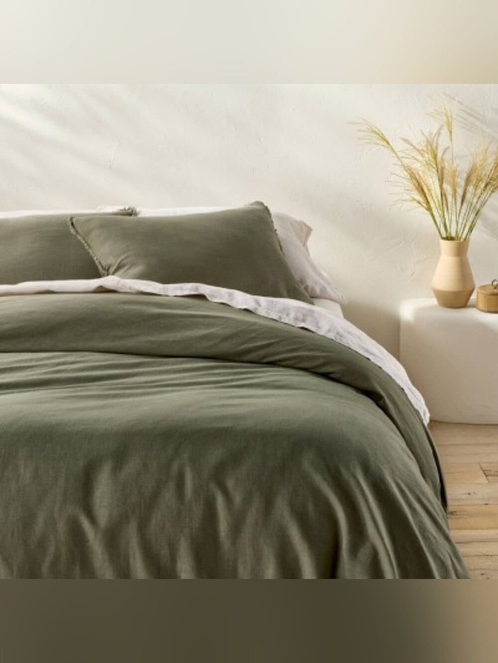Casaluna King Heavyweight Linen Blend Duvet Cover and Sham Set Olive Green
